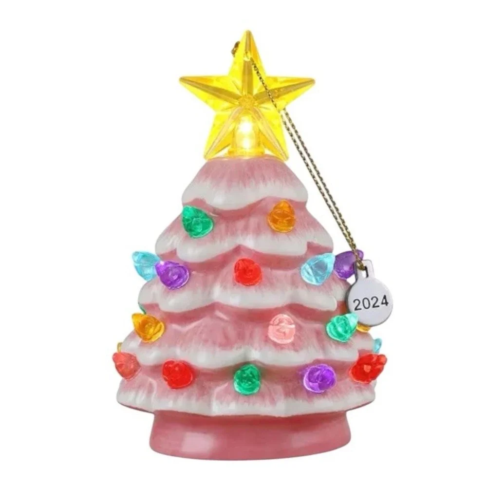 Mr Christmas Lit Nostalgic Mini PINK Lit Ceramic Christmas Tree Ornament 2024